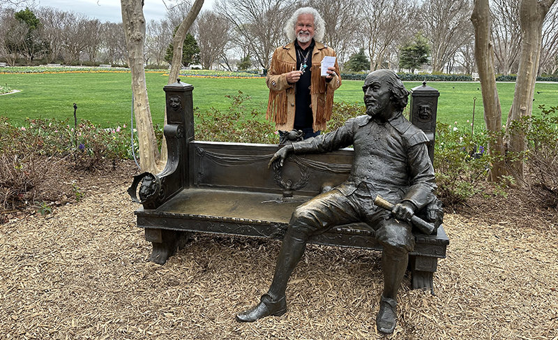 Gary Lee Price with His Bronze Sculpture of William Shakespeare