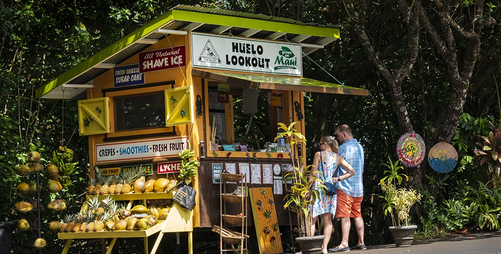 Fresh tropical fruit stand along the Road to Hana in Maui
