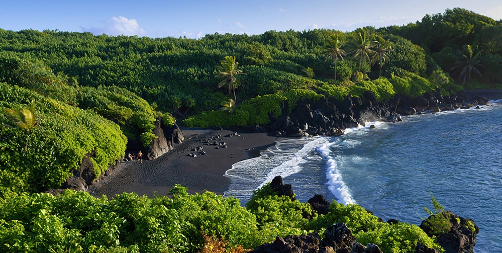 Black sand beach at Waiʻanapanapa State Park along the Road to Hana