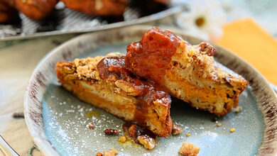 Stuffed Pumpkin French Toast with Pecan Crumble and Pumpkin Butter Syrup 17 Evans 0923 900x575 1