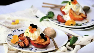 Grilled Peaches with Goat Cheese Honey Basil Ice Cream 12 Evans peaches 0624 780x470 1