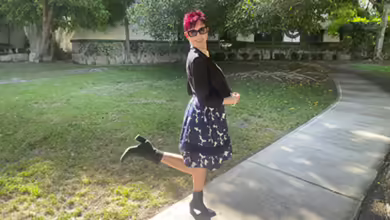 Thrifting Tips for Beginners 1 Thrifter Molly Middleton Meyer in her fashion find.