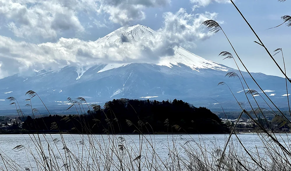 Travel Well, Travel Smart: A 50+ Globetrotter’s Journey Through Japan 5 Mount Fuji reflected in the still waters of Lake Kawaguchi, viewed from the peaceful shoreline.