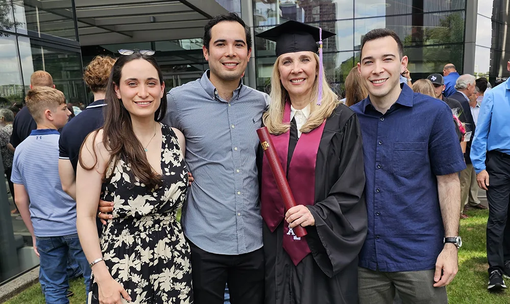 It’s Never Too Late: 58-Year-Old Mom Earns Her Degree 3 Cristina Flores-Villarreal and her three children share a joyful moment after her long-awaited graduation from Texas A&M College of Dentistry.
