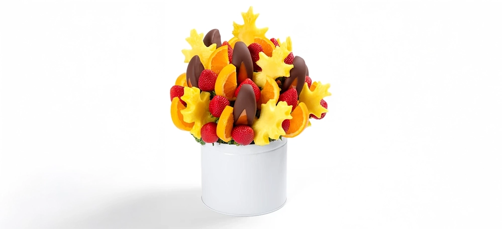 5 Thoughtful Wedding Gift Ideas That Go Beyond the Usual 2 Colorful edible fruit arrangement wedding gift with chocolate-covered strawberries