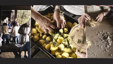 3 Hidden Culinary Gems in Tuscany 7 Collage of a Tuscan culinary class in a rustic kitchen, with guests preparing pasta and potatoes.