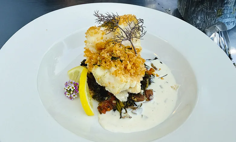 Baked Cod Fillets with Irish Whiskey Sauce, Sautéed Kale, & Bacon 1 Evans cod 0525 780x470 1