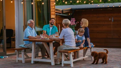 Strength in Time of Grief 1 A multigenerational family eating outside on the patio