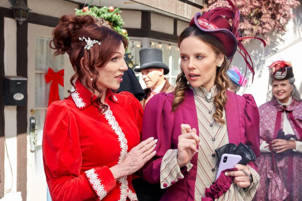 Marilu Henner in Victorian costume in Hallmark movie A Kismet Christmas 2022