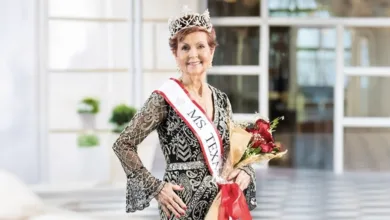 It's Never Too Late: From Opera Lessons at 80 to Ms. Texas at 88 1 Sue Miller Grandi wearing Ms. Texas Senior America 2024 crown and sash holding red roses in full-length black and silver gown