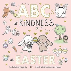 Cover of ABCs of Kindness at Easter board book with illustrated bunnies