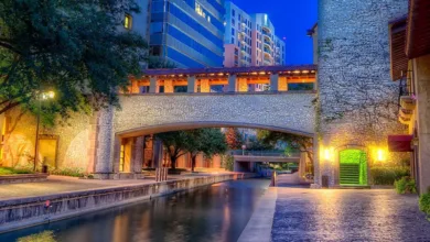 Enjoy the waterfront restaurants and European-style canals at the Mandalay Canal Walk in Las Colinas at dusk