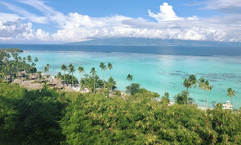 Turquoise waters and lush tropical island in the South Pacific