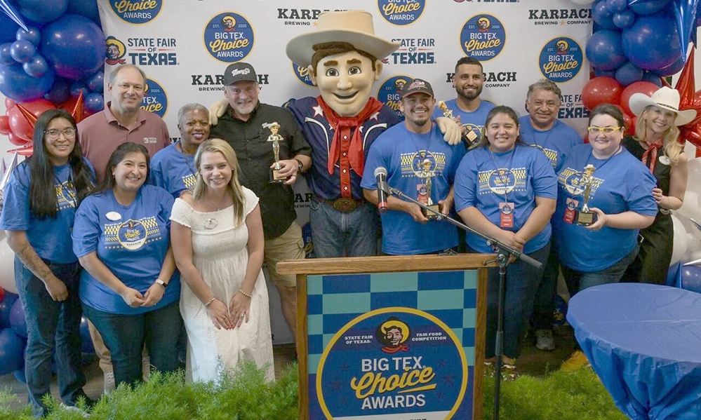 Winners of the 2026 Big Tex Choice Awards with Big Tex at the State Fair of Texas