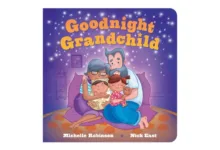 Cover of Goodnight Grandchild showing grandparents cuddling two sleeping grandchildren under a starry sky
